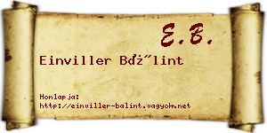 Einviller Bálint névjegykártya